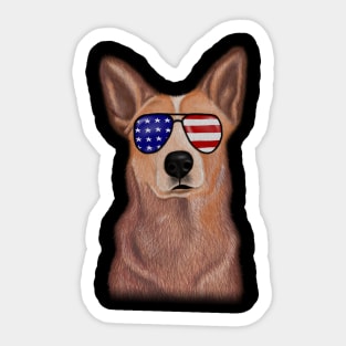 Funny Shepered Dog waring Shades USA Flag Sticker